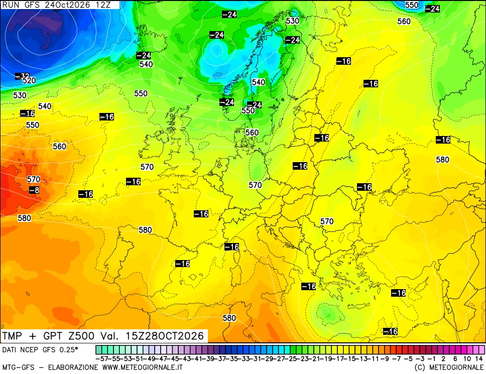 mappa 500 hPa Temp + GPT