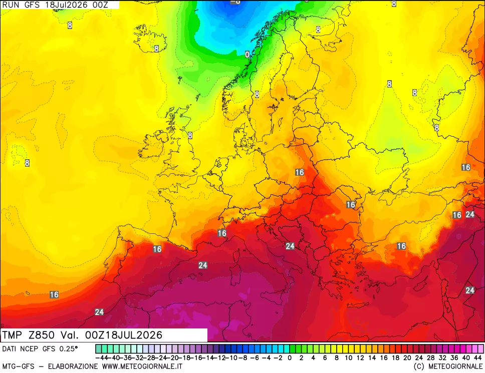 mappa 850 hPa Temp