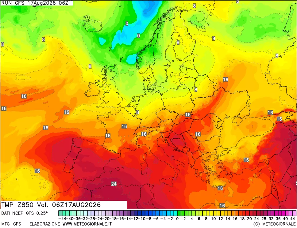 mappa 850 hPa Temp
