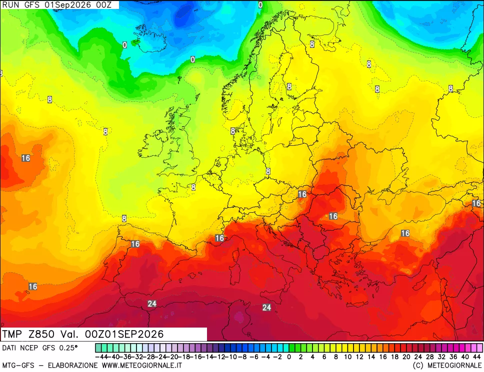 mappa 850 hPa Temp