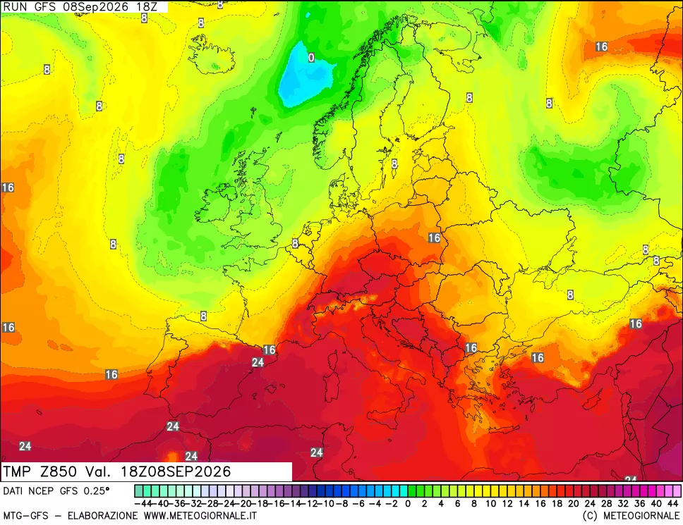mappa 850 hPa Temp