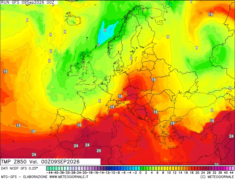 mappa 850 hPa Temp