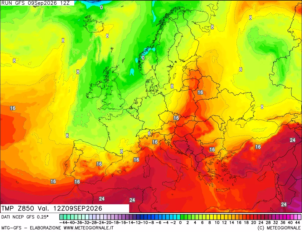 mappa 850 hPa Temp