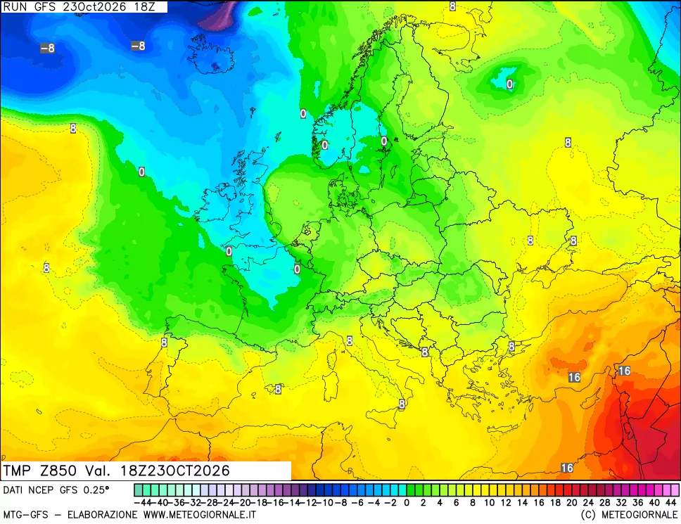 mappa 850 hPa Temp