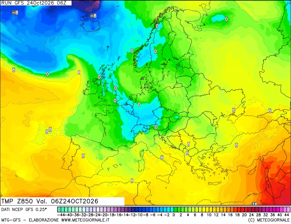 mappa 850 hPa Temp