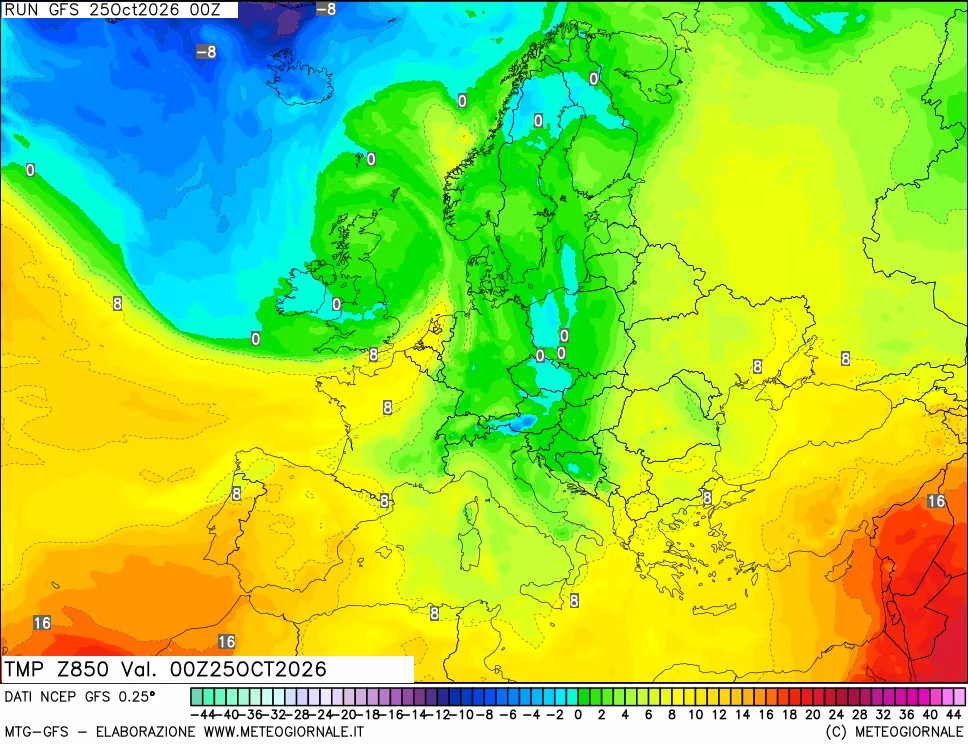 mappa 850 hPa Temp