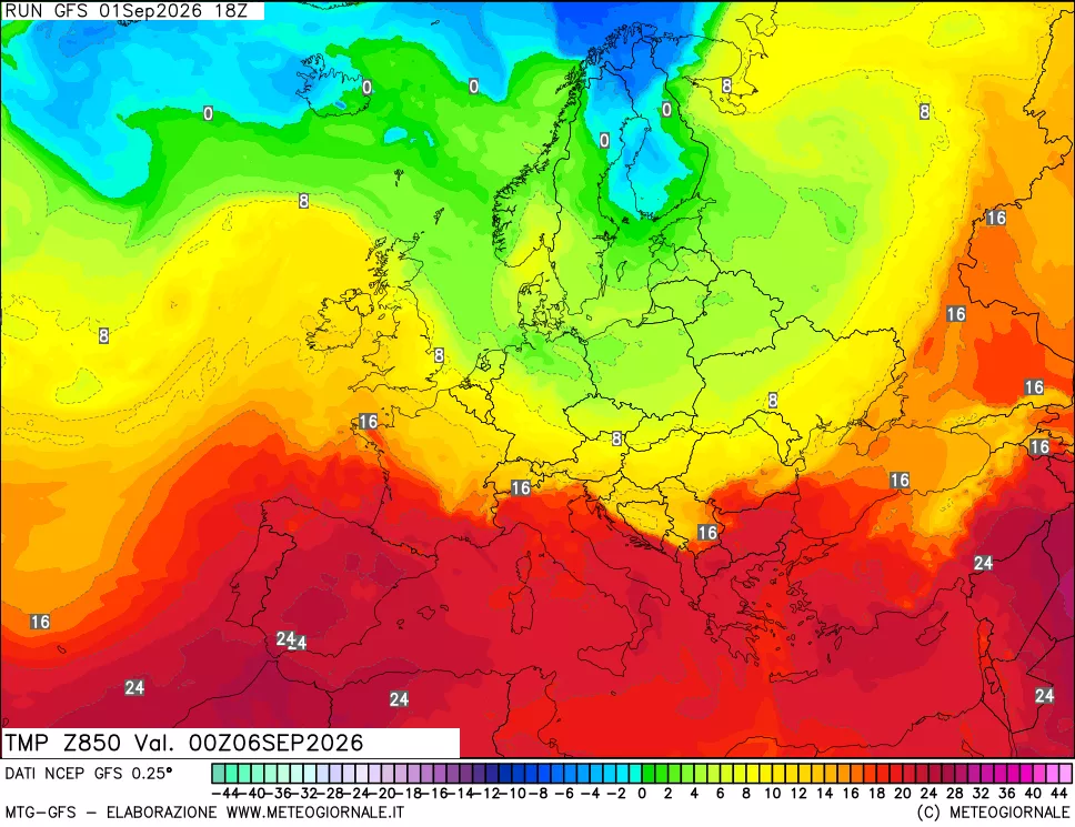 mappa 850 hPa Temp