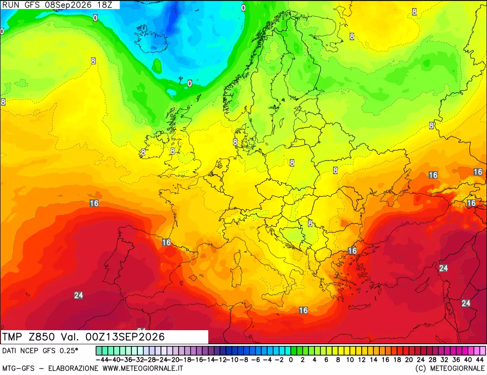 mappa 850 hPa Temp