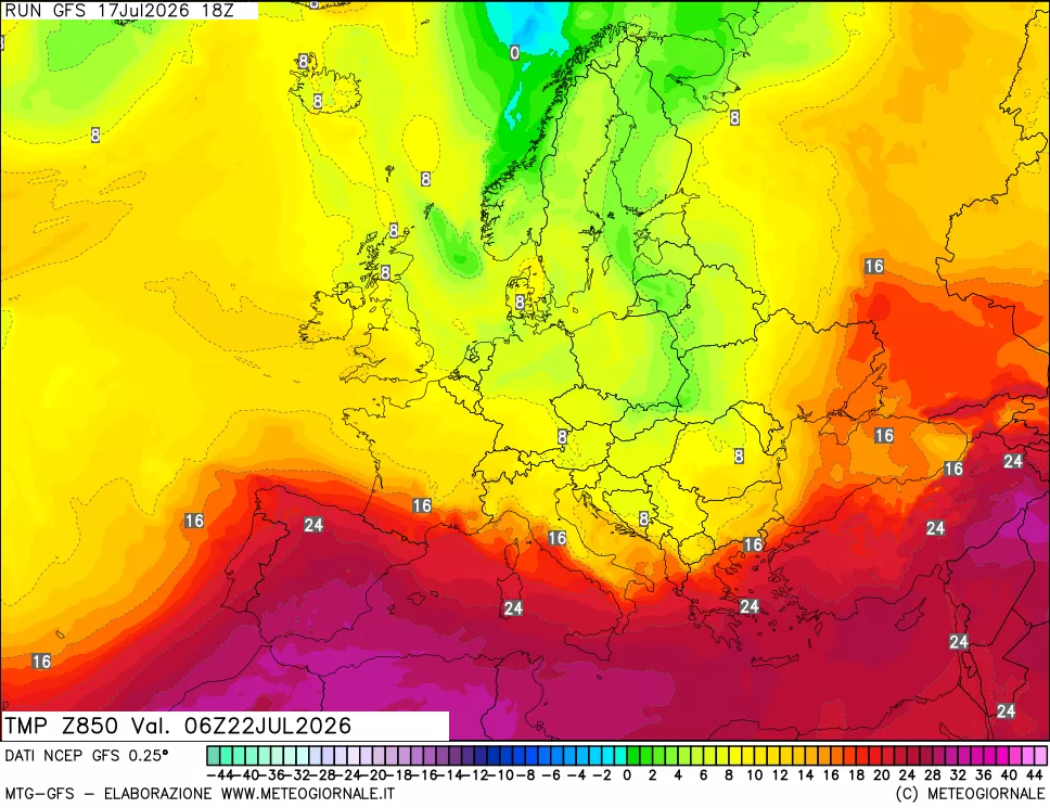 mappa 850 hPa Temp