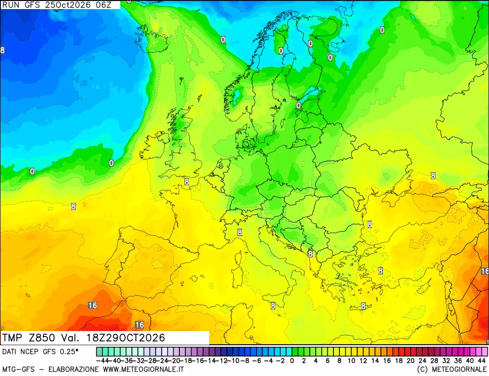 mappa 850 hPa Temp