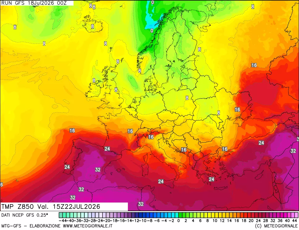 mappa 850 hPa Temp