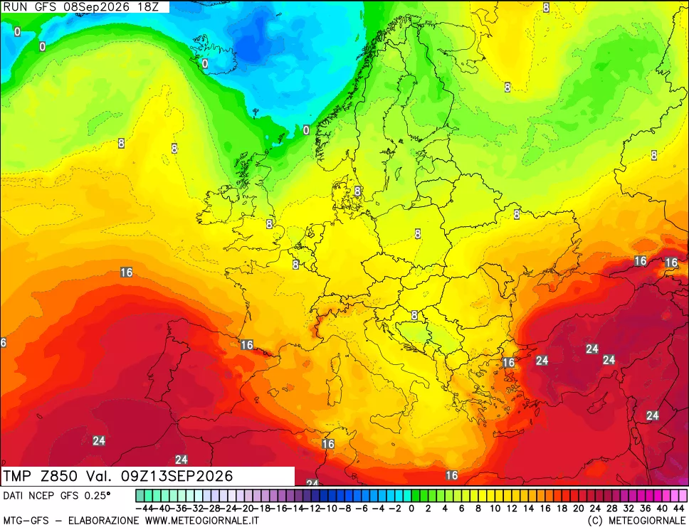 mappa 850 hPa Temp