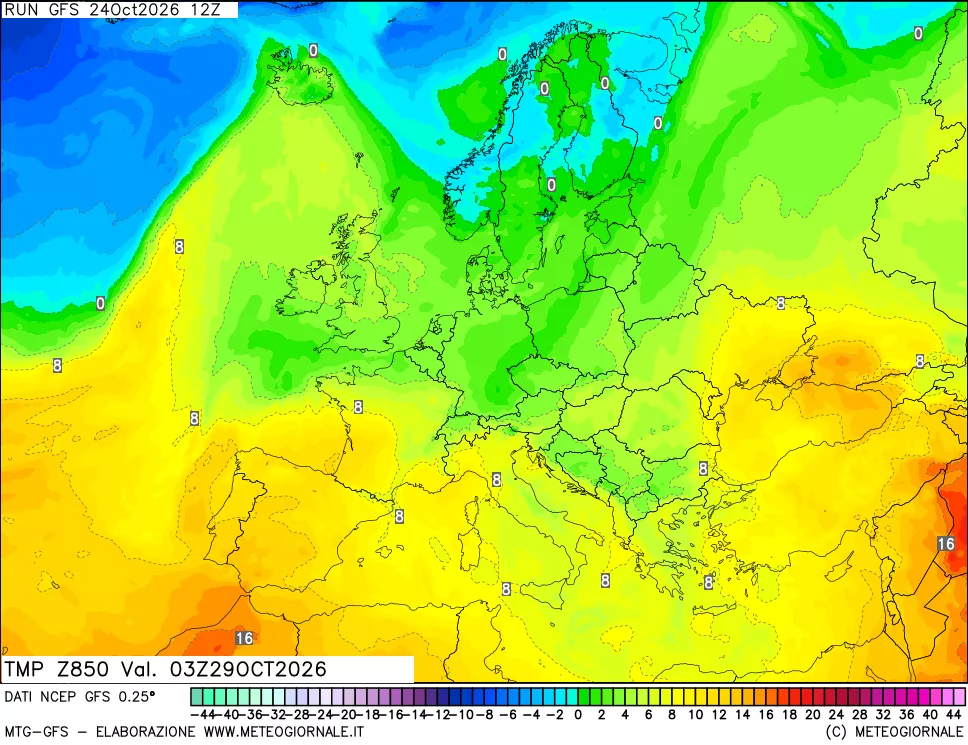 mappa 850 hPa Temp