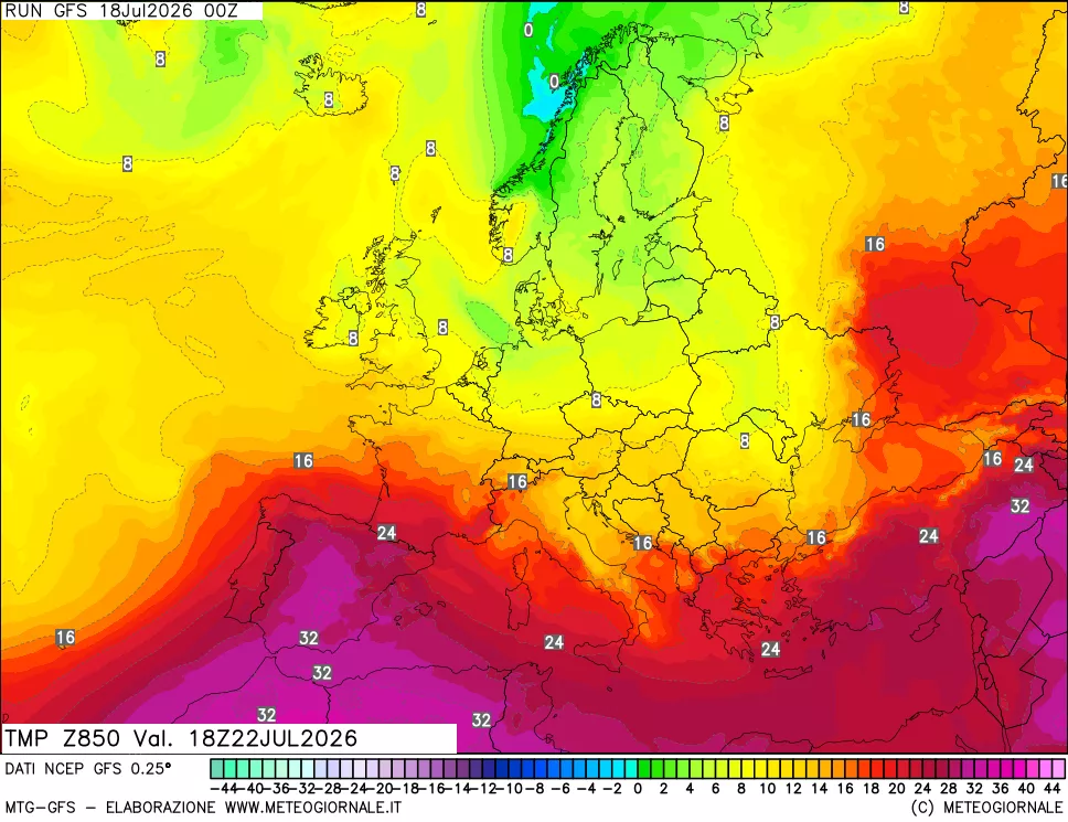 mappa 850 hPa Temp