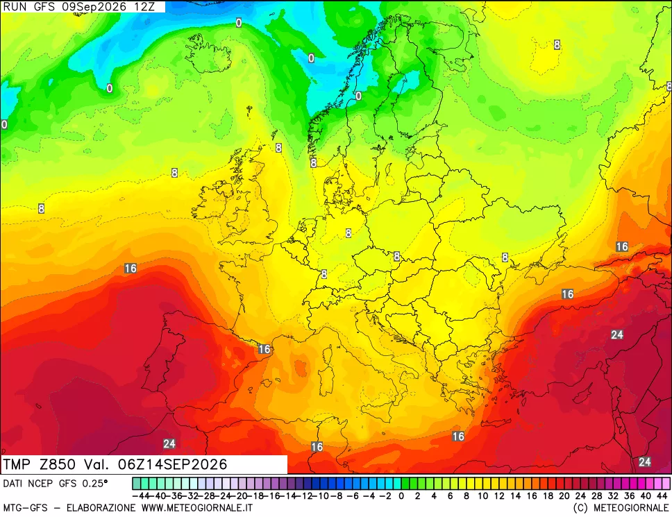 mappa 850 hPa Temp