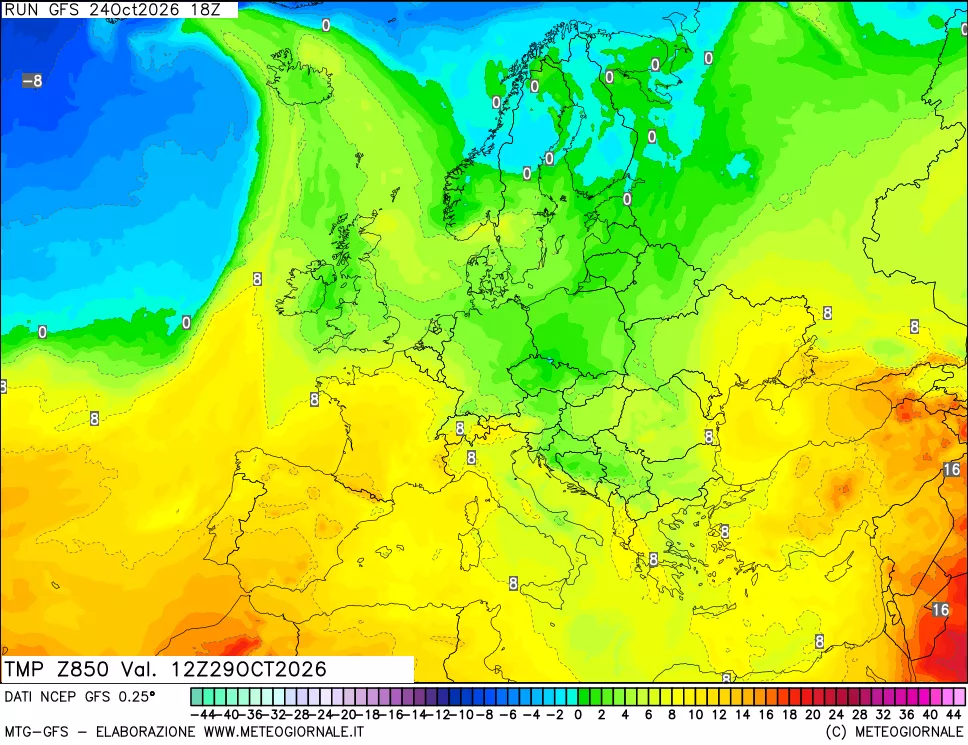 mappa 850 hPa Temp