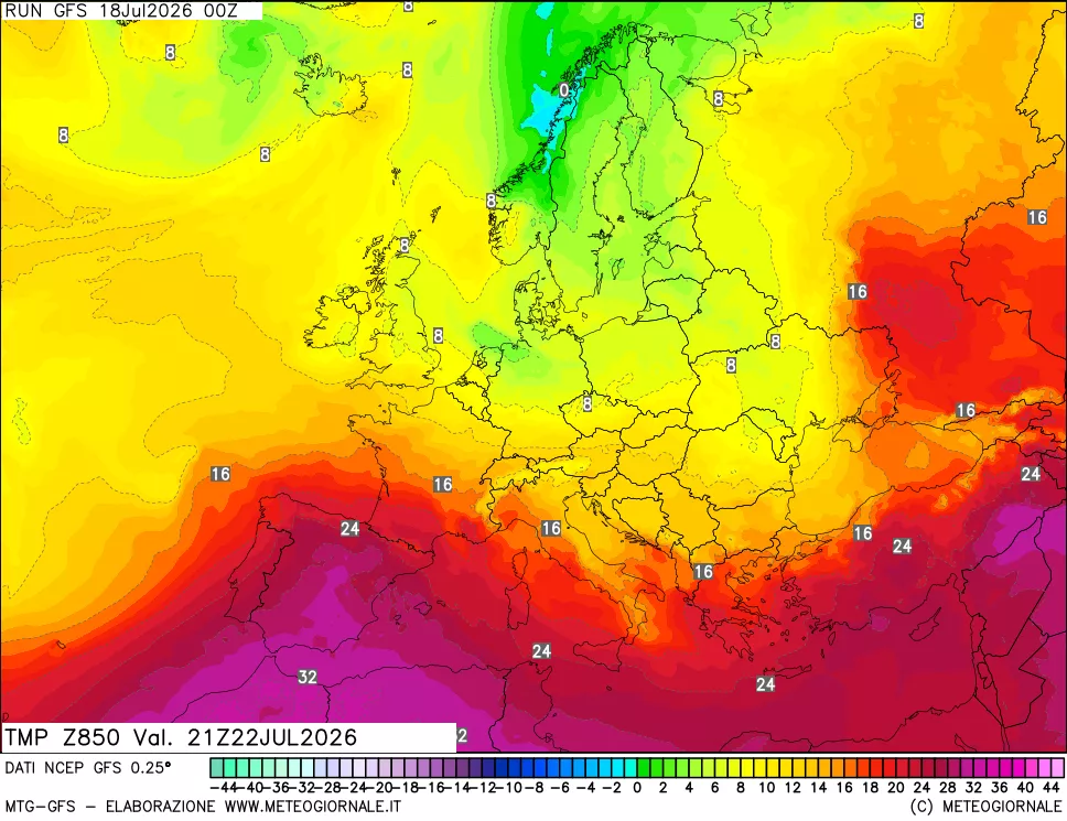 mappa 850 hPa Temp
