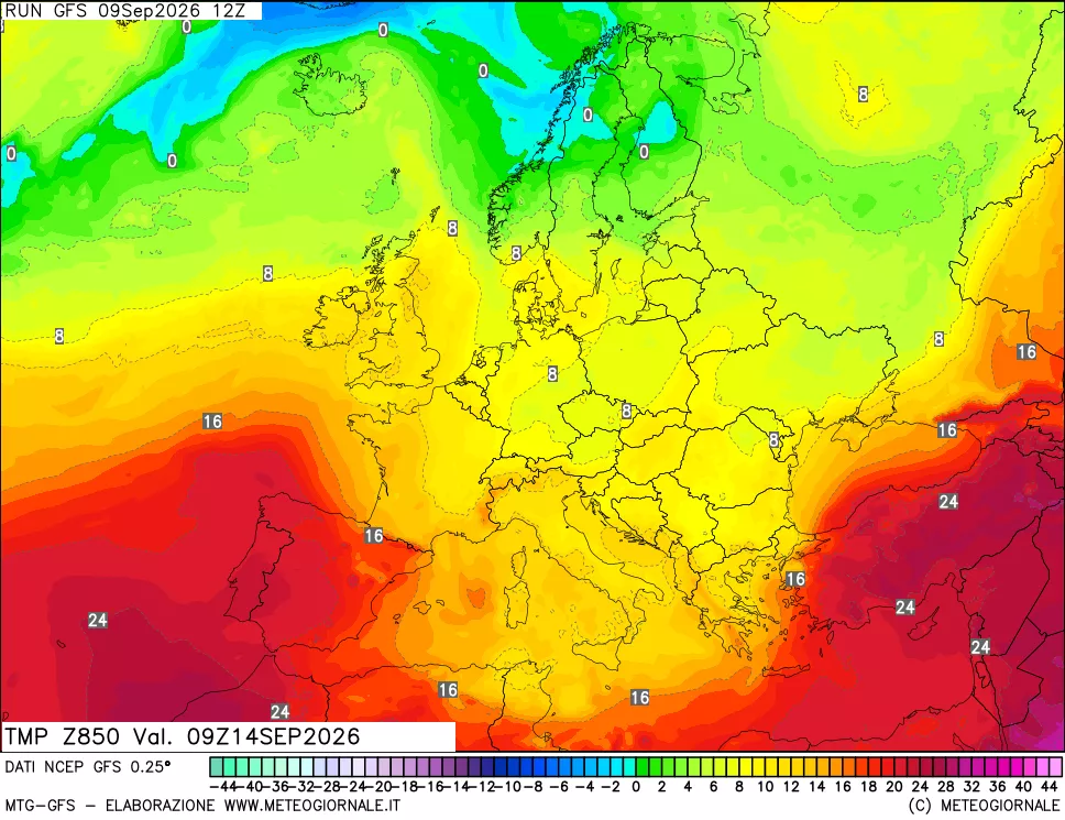 mappa 850 hPa Temp