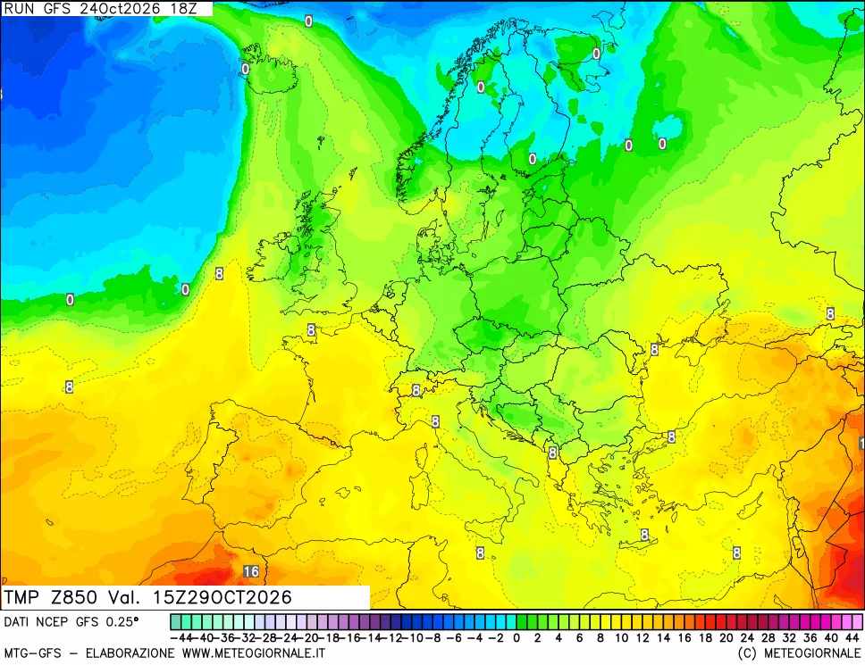 mappa 850 hPa Temp
