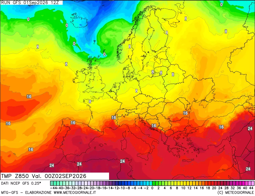 mappa 850 hPa Temp