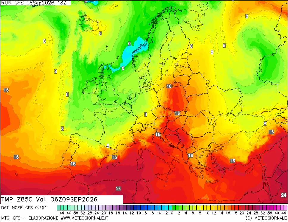 mappa 850 hPa Temp