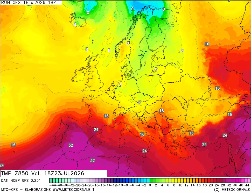 mappa 850 hPa Temp
