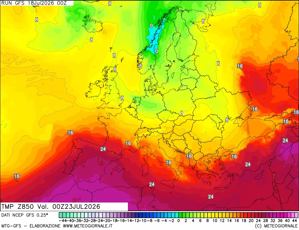 mappa 850 hPa Temp