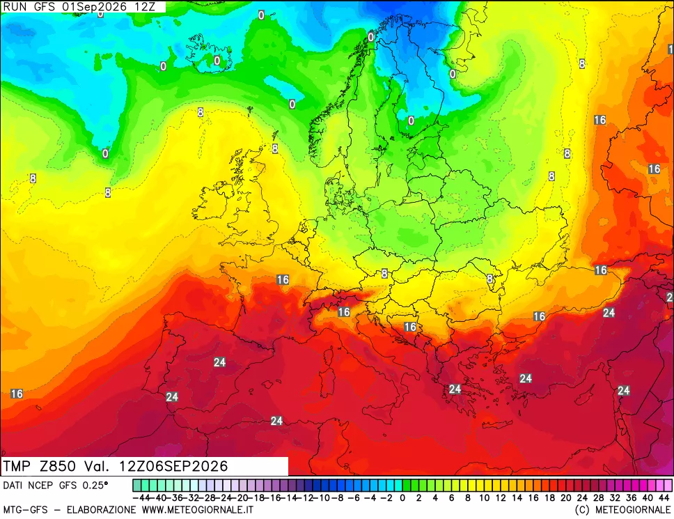 mappa 850 hPa Temp