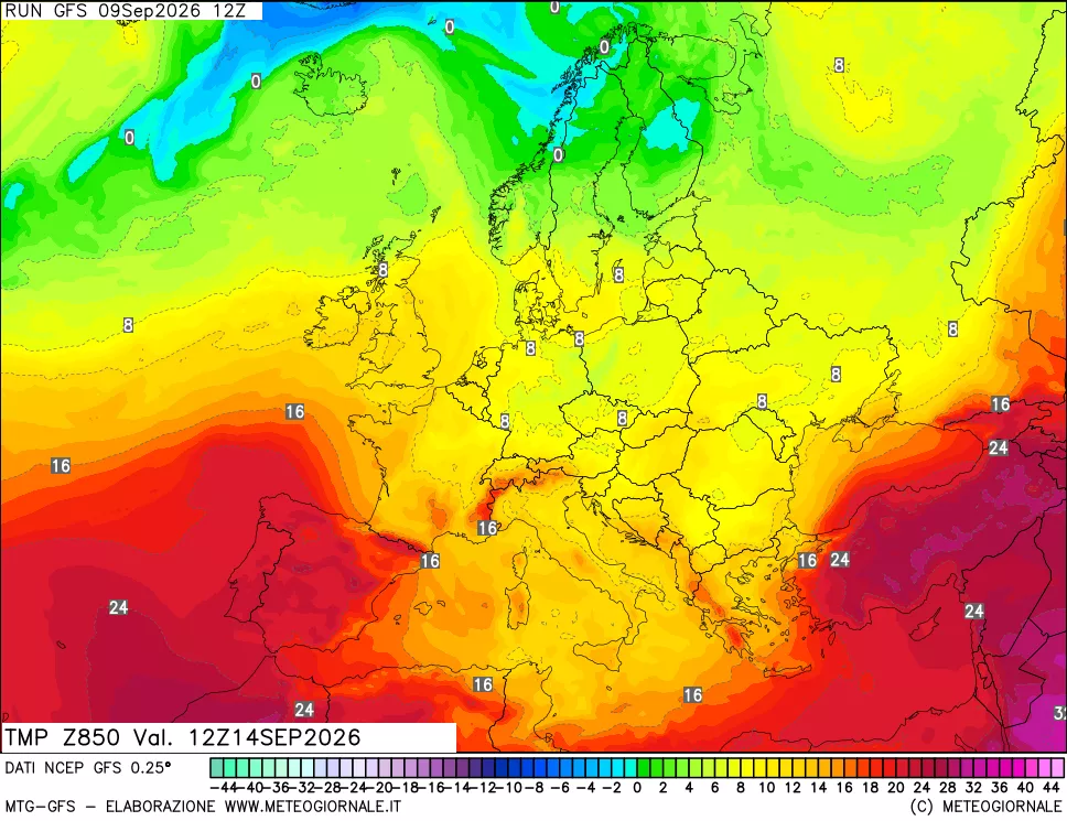 mappa 850 hPa Temp