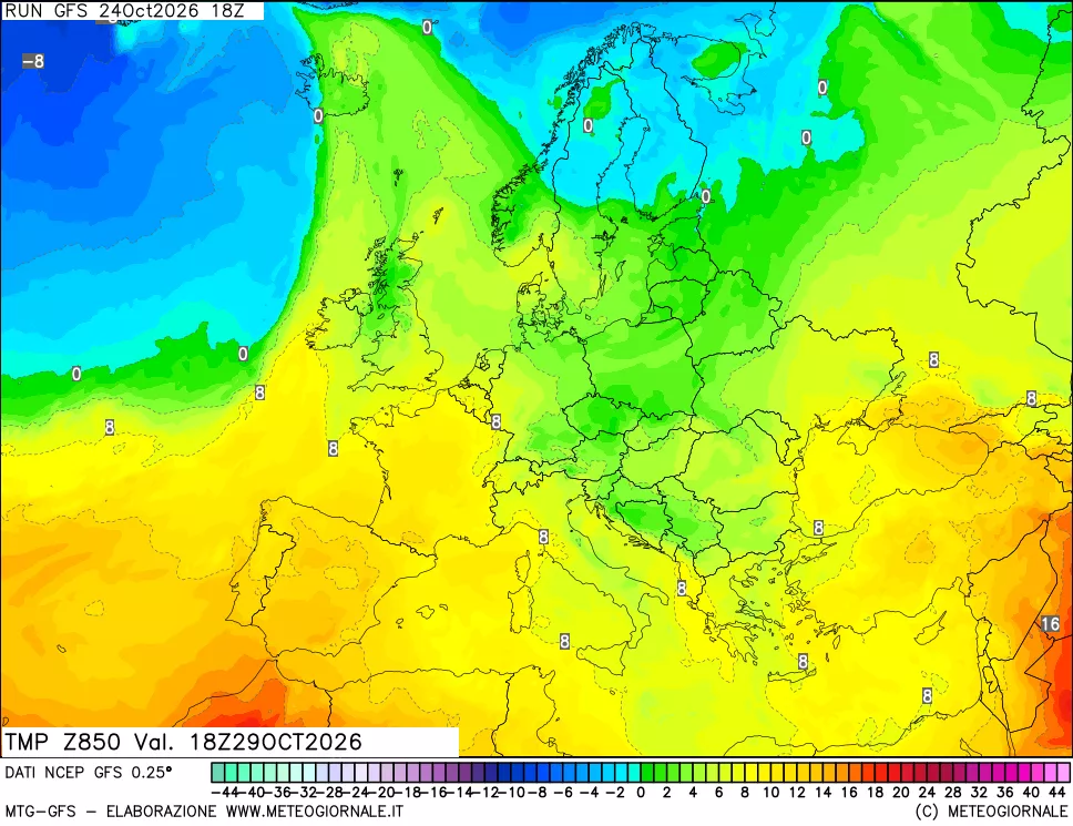 mappa 850 hPa Temp