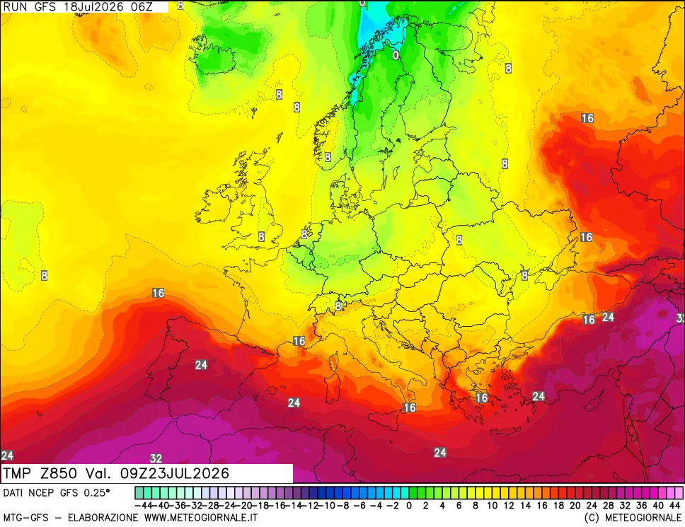 mappa 850 hPa Temp