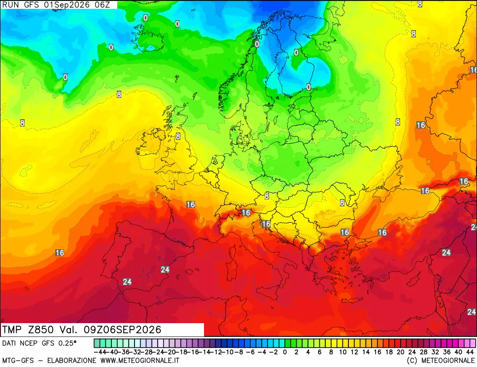 mappa 850 hPa Temp