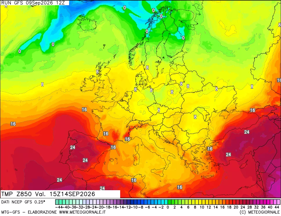 mappa 850 hPa Temp