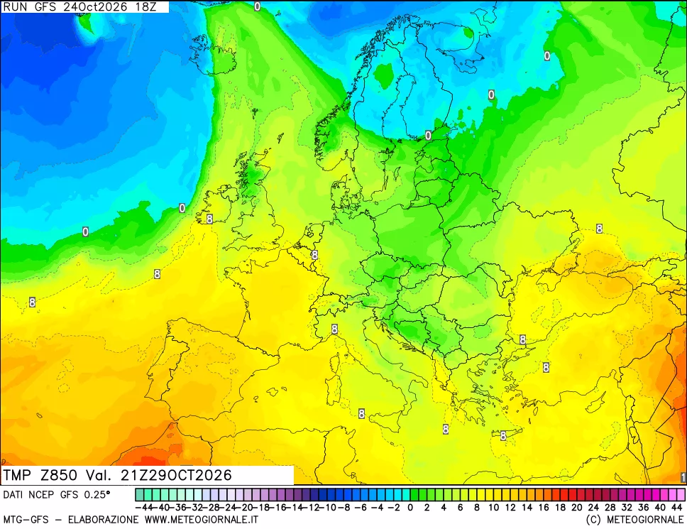 mappa 850 hPa Temp