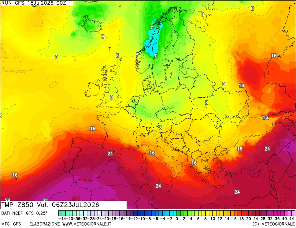 mappa 850 hPa Temp
