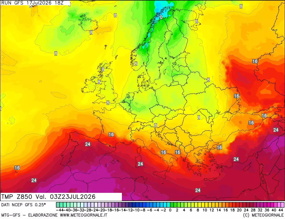 mappa 850 hPa Temp