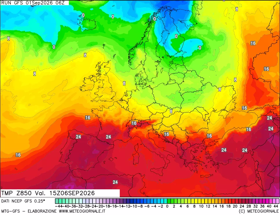 mappa 850 hPa Temp