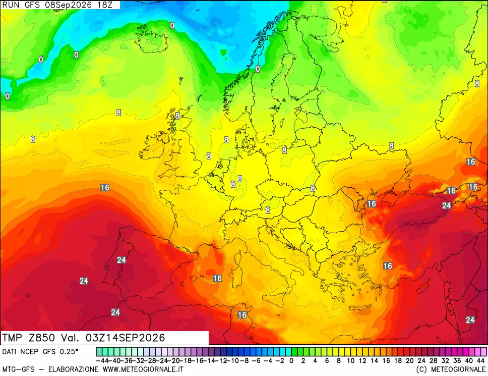 mappa 850 hPa Temp