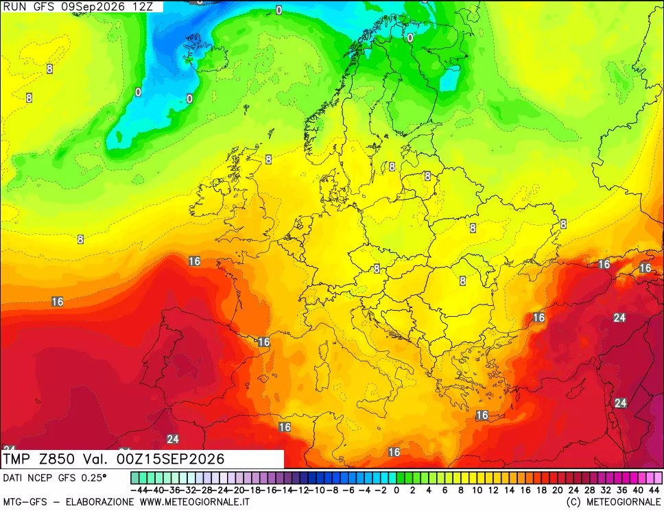 mappa 850 hPa Temp