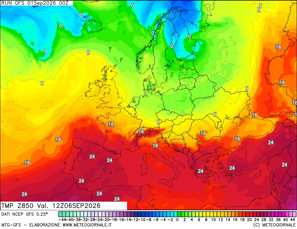 mappa 850 hPa Temp