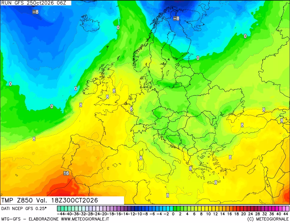 mappa 850 hPa Temp