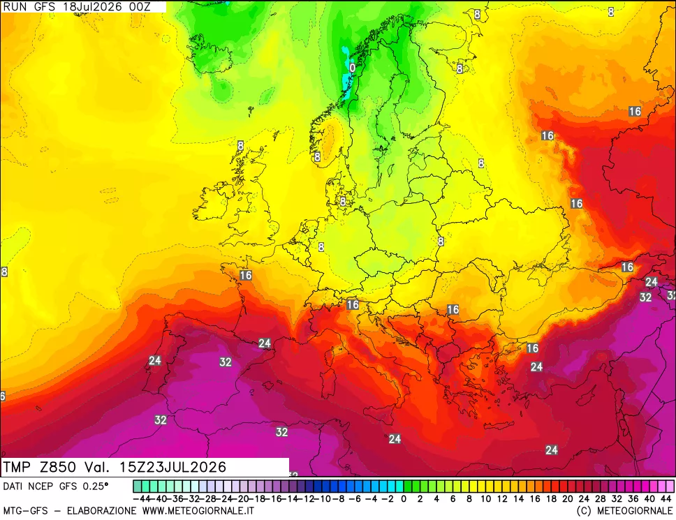 mappa 850 hPa Temp