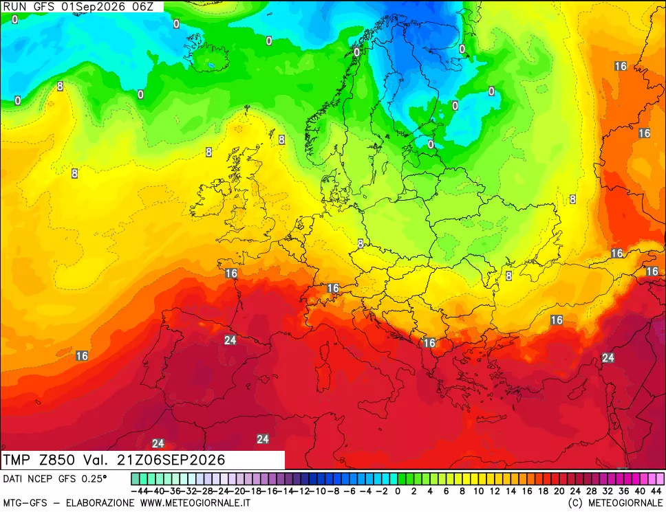 mappa 850 hPa Temp