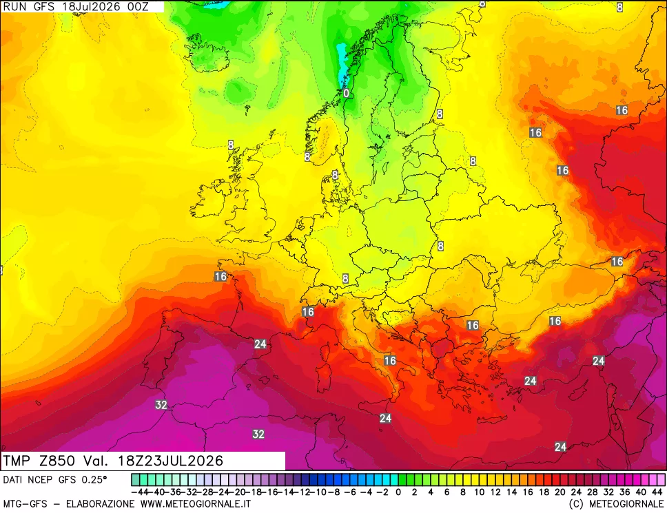 mappa 850 hPa Temp