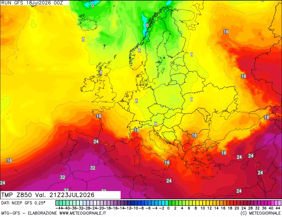 mappa 850 hPa Temp