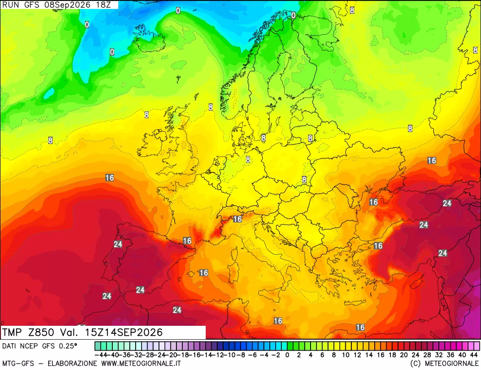 mappa 850 hPa Temp