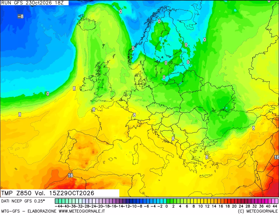 mappa 850 hPa Temp