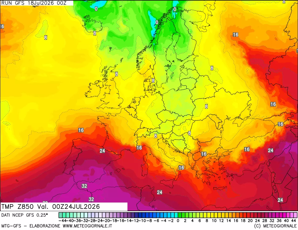 mappa 850 hPa Temp