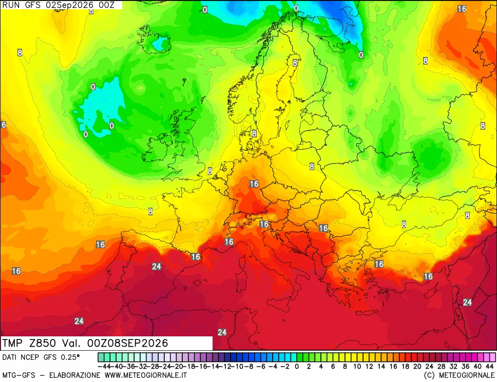 mappa 850 hPa Temp
