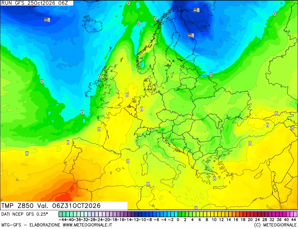mappa 850 hPa Temp